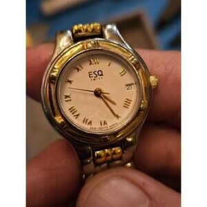 Vintage ESQ Ladies' Stainless Steel Two Tone Watch. New Battery. 6.25"